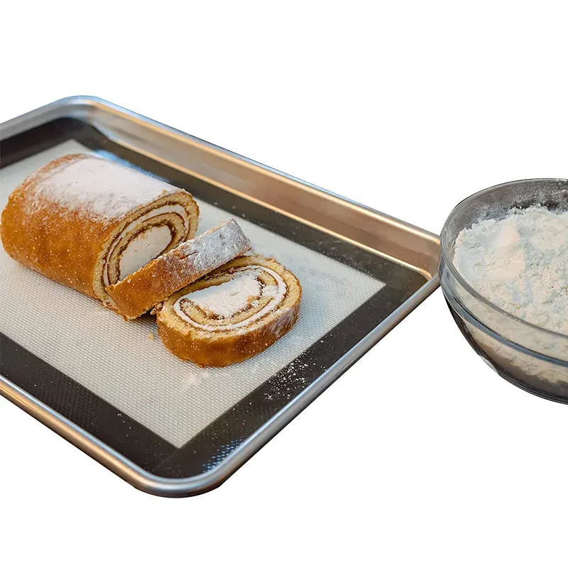 Silicone baking mat used on bakery tray application