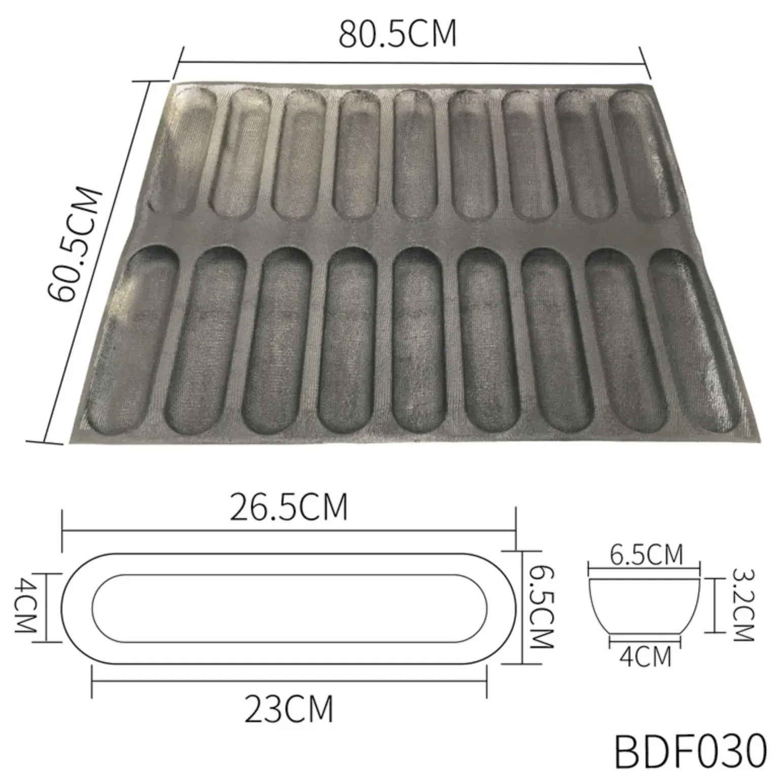 Bread mold dimensions and cavity profile are customized to the bakery tray and dough format