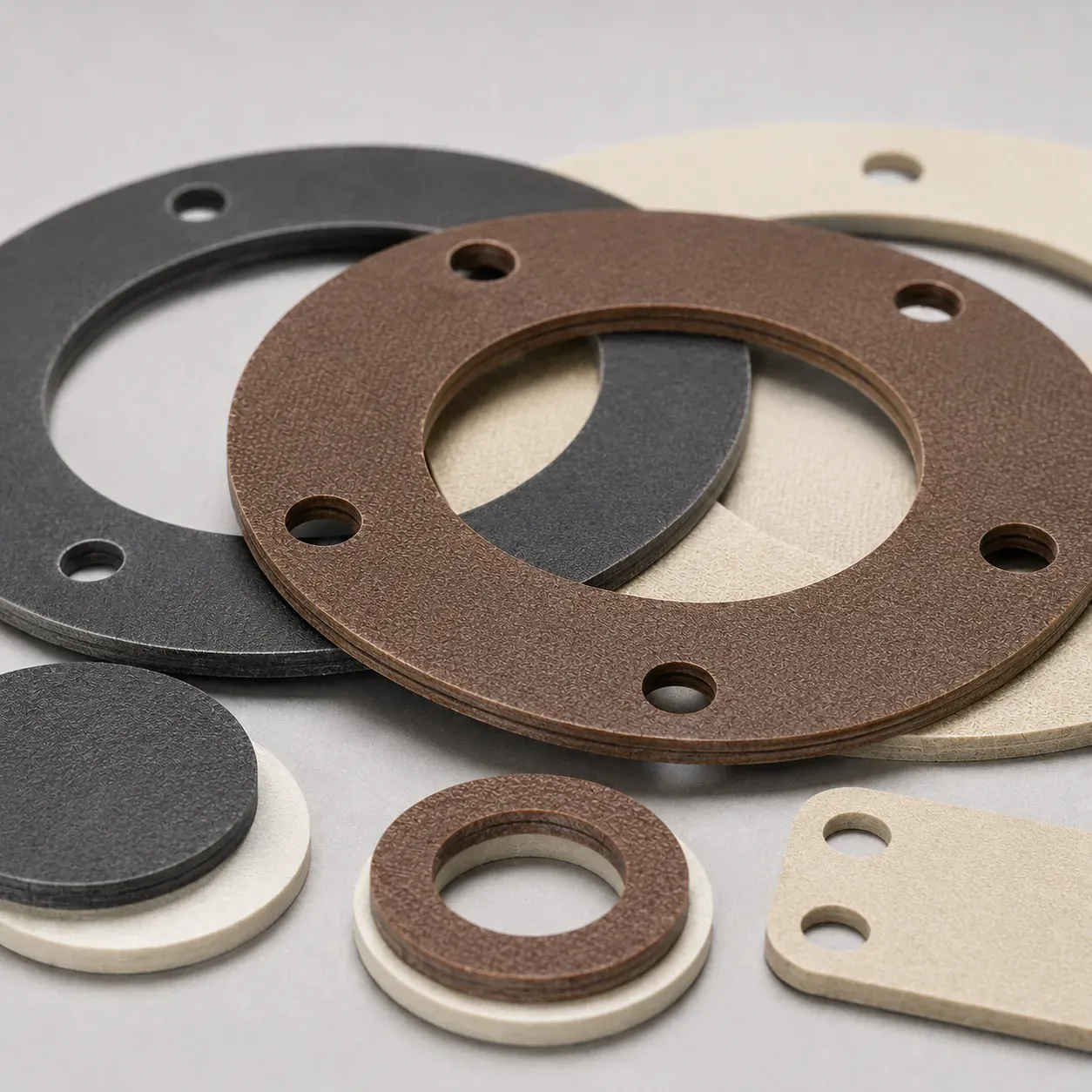 Close-up of precision cut PTFE and silicone fabricated parts