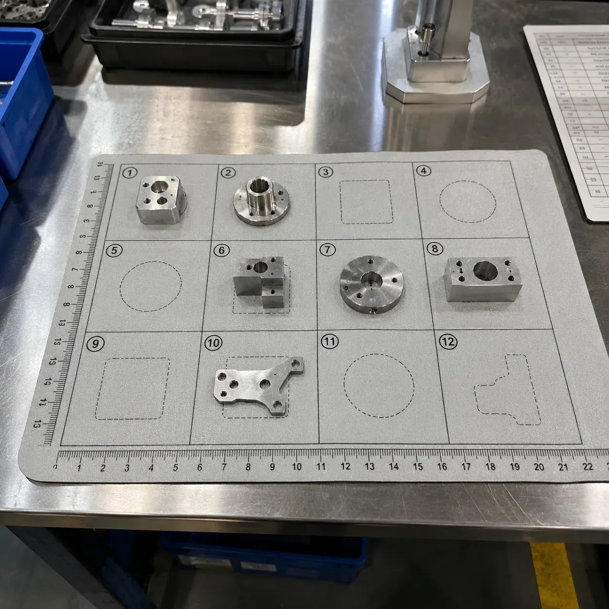 Printed silicone-fiberglass mat showing a central alignment grid