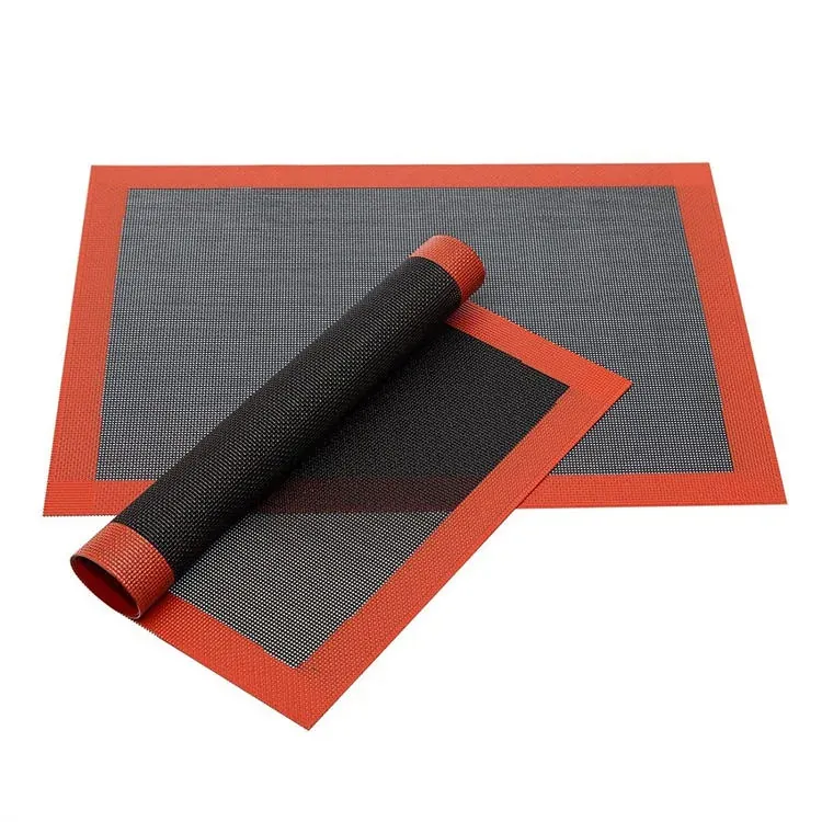 Close-up of silicone mesh mat texture and red border