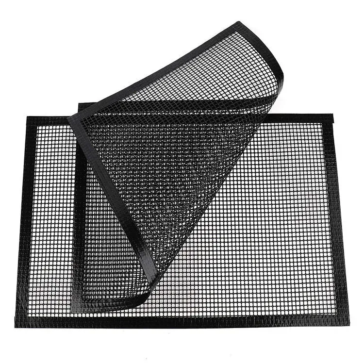 Black PTFE nonstick BBQ grill mesh mat with bound edge