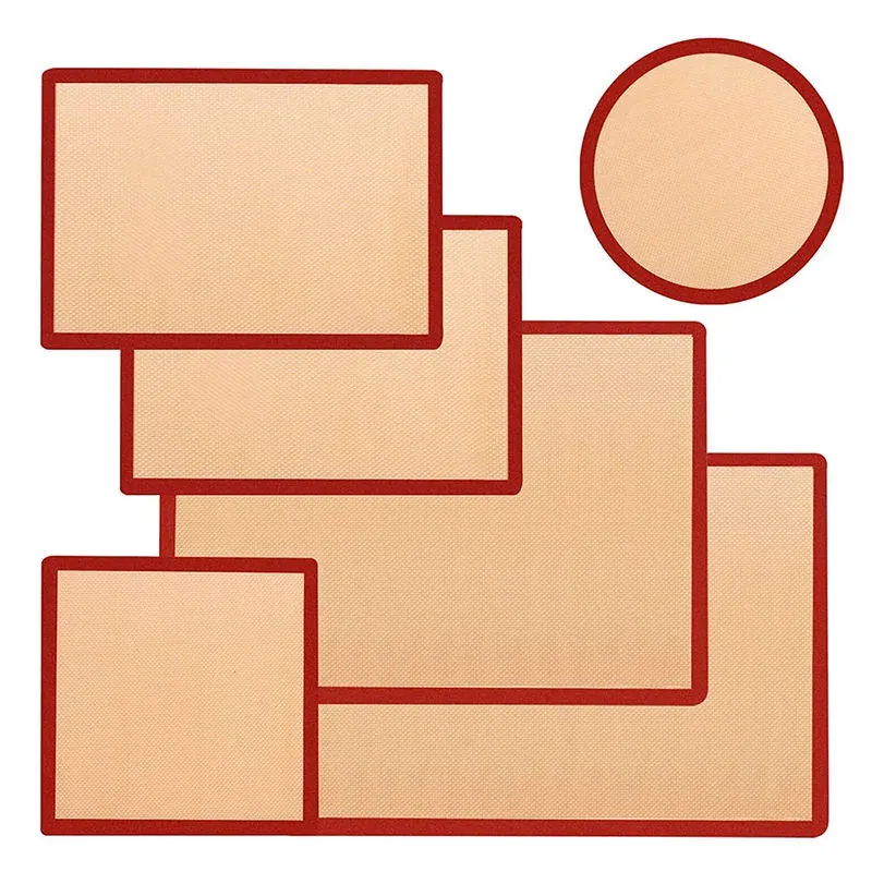 Custom silicone baking mat assortment in different shapes and sizes on clean background