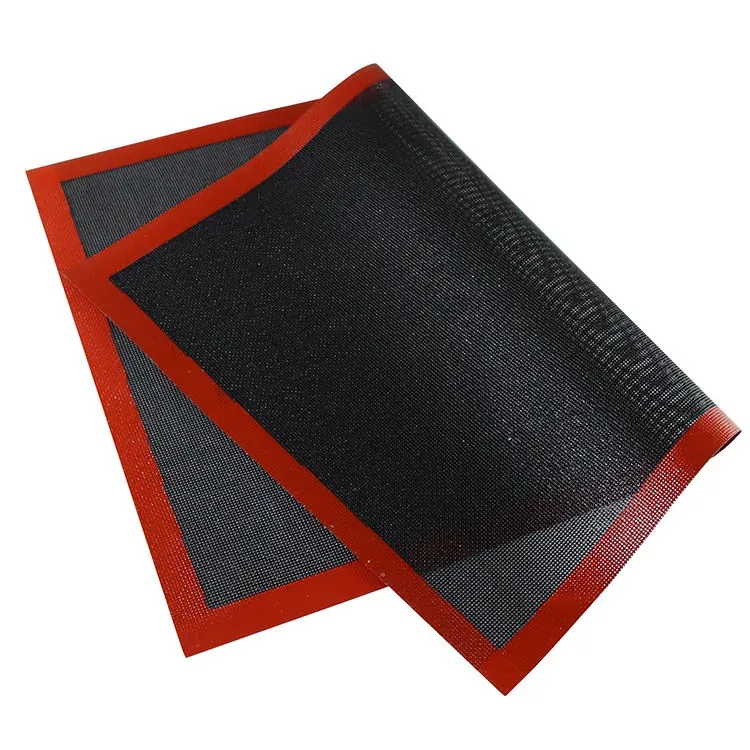 Non stick silicone mesh mat with red border and black open mesh center