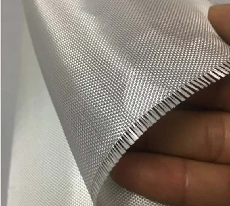 Close view of the woven face and cut edge of PTFE coated glass fabric